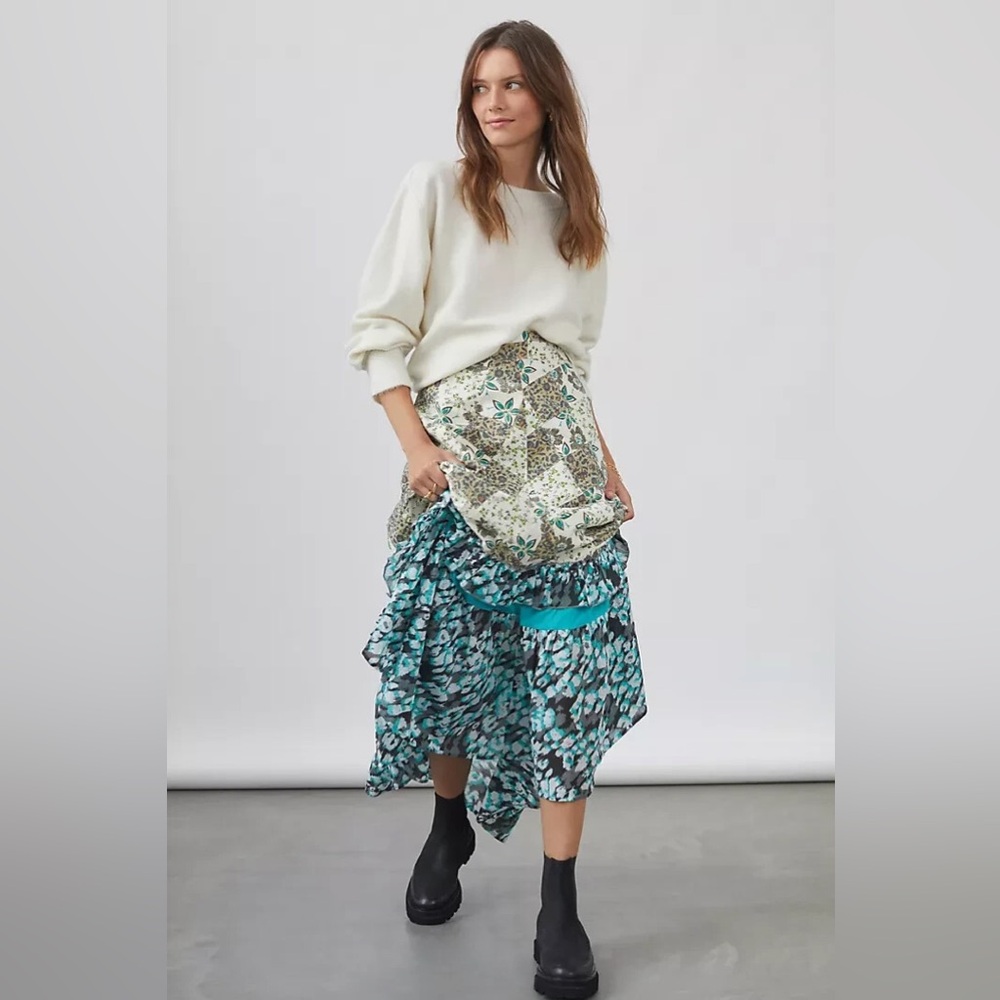 ANTHROPOLOGIE Raga Floral Patchwork Tiered Maxi Skirt